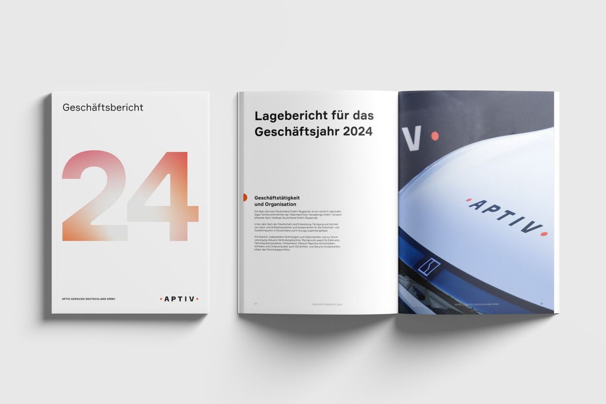 Geschäftsbericht Aptiv 2024 Cover und Doppelseite innen