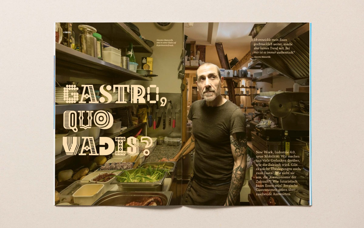 Layout Doppelseite zum Thema Gastro und Zukunft