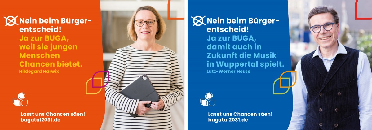 Zwei Postkartenmotive der Kampagne zur BUGA 2031 in Wuppertal