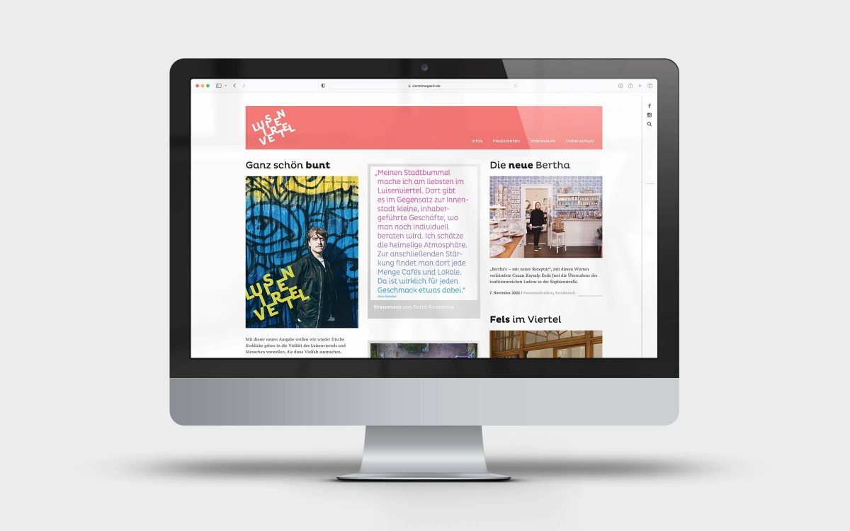 Ansicht der Website viertelmagazin in einem iMac Mockup